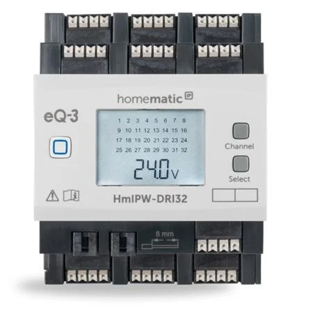 HmIPW-DRI32 Drôtová vstupná jednotka s LCD – na DIN lištu, 32 kanálov