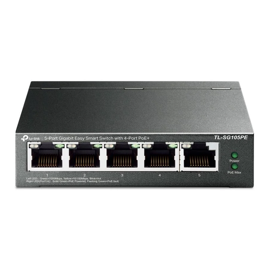 TL-SG105PE 4× Gigabit PoE+ Ports, 1× Gigabit Non-PoE Port