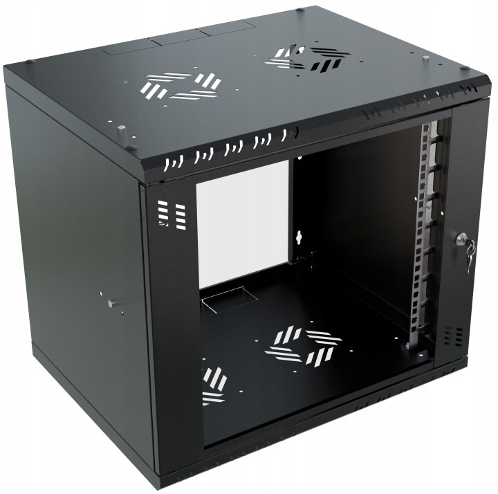 19Rack9U400 nástenný rack 19" 9U 520x400, sklo, demont, čierny - Image 2