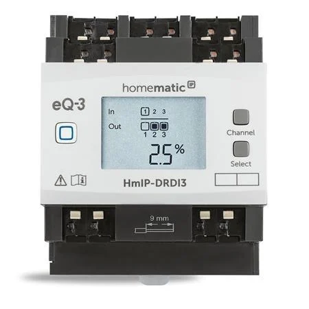 HmIP-DRDI3 Stmievací akčný člen s LCD - na DIN lištu, 3 kanály