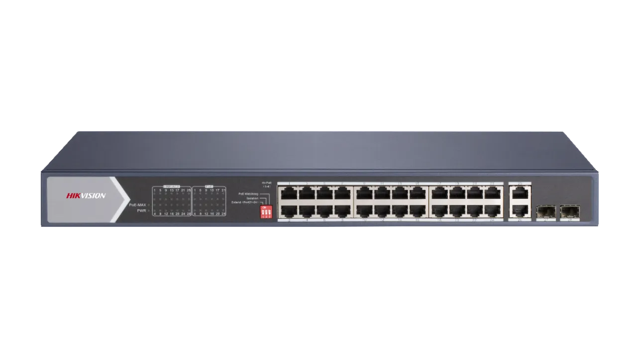 DS-3E0528HP-E 24x1Gb PoE+2x1Gb RJ45, 2xGb optika, switch, 370W