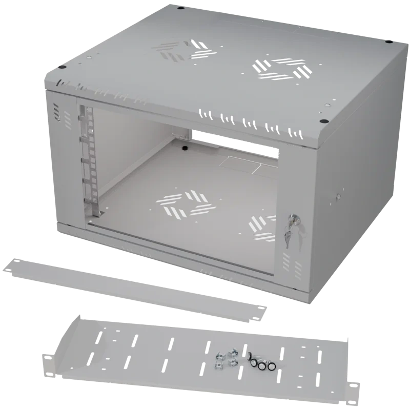 19Rack6U450P150 nást. rack 19" 6U, sklo, demont, šedý + polica - Image 2