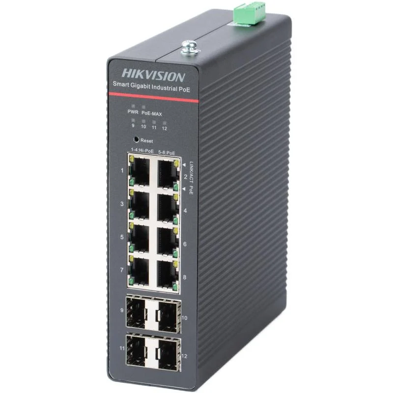 DS-3T1512HP-SI-8P4F 8x1Gb PoE + 4x1GB SFP, priemyel.switch, 240W