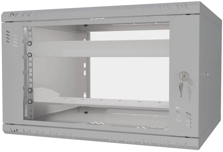 19Rack6U450P150 nást. rack 19" 6U, sklo, demont, šedý + polica